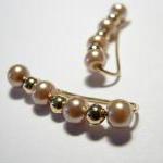 Ear Pins - Champagne Gold Glass Pearls And Gold..