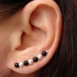 Ear Pins - Black Onyx And Swarovski White Pearls..