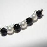 Ear Pins - Black Onyx And Swarovski White Pearls..