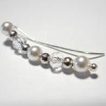 Ear Pins - White Swarovski Pearls, Sparkly Clear..