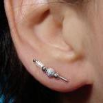 Ear Pins - Silver Beads And Glass Ear Pins - Pair