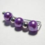 Ear Pins - Purple Glass Pearls And Silver - Pair..
