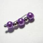 Ear Pins - Purple Glass Pearls And Silver - Pair..