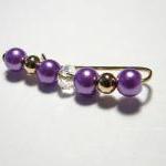 Ear Pins - Light Purple Glass Pearls And Gold -..
