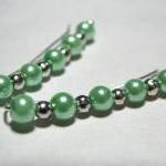 Ear Pins, Seafoam Mint Green Pearls Of Glass And..