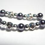 Ear Pins Blue, Gunmetal, Silvery Glass Pearl And..