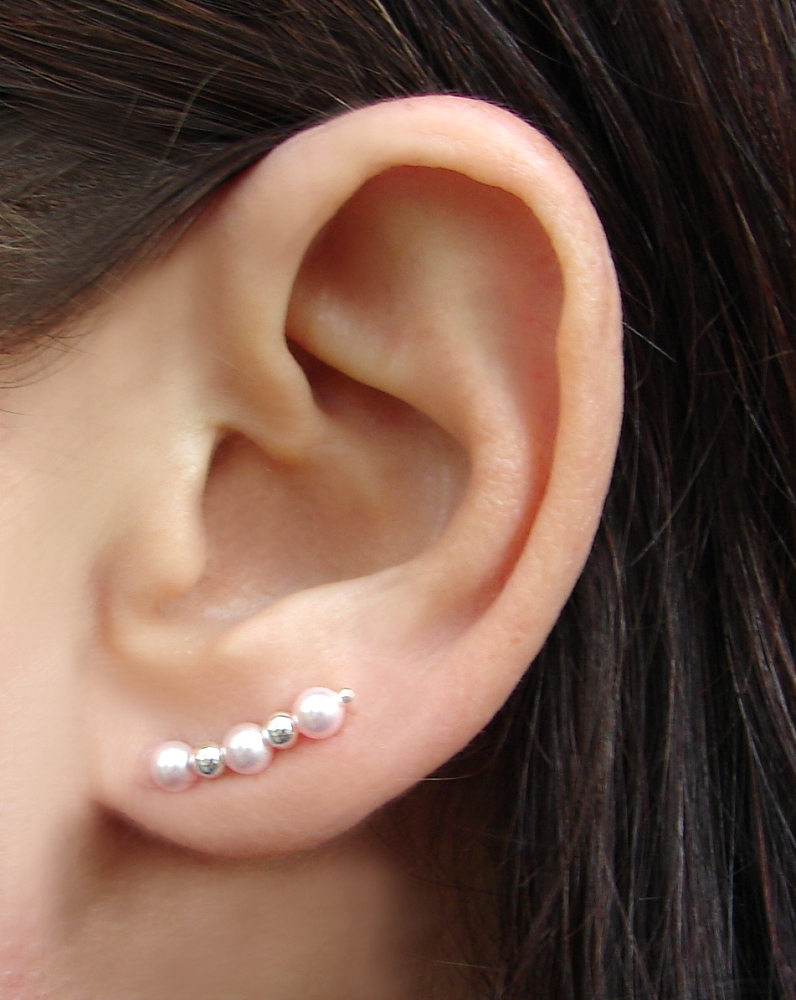 Ear Pins - Sterling Silver Filled Earpins And Pink Swarovski Pearl Earrings - Pair