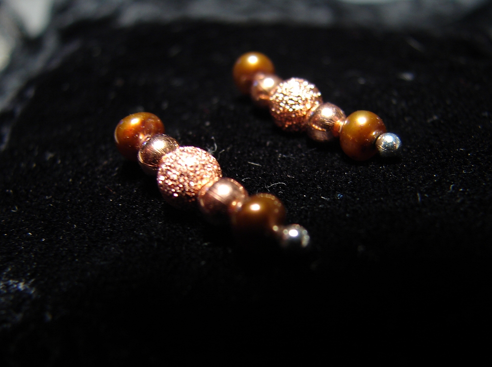 Ear Pins - Copper Freshwater Pearls With Stardust Beads - Pair - Earrings