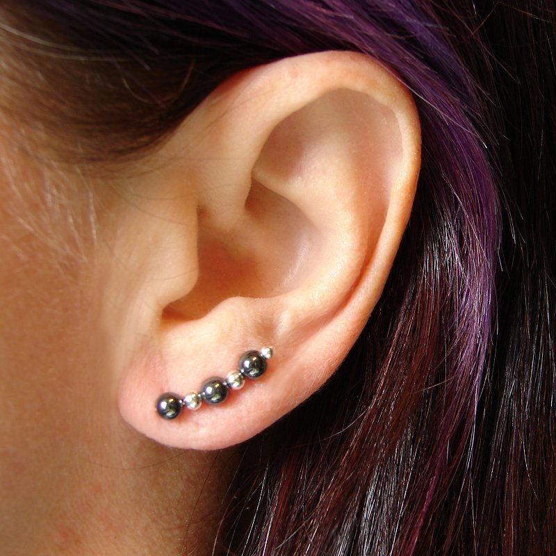 Ear Pins - Sterling Silver Filled And Hematite - Pair - Earrings