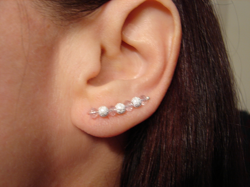 Earpins - Faceted Pale Pink Sparkly Crystals With Stardust Beads - Pair Earrings