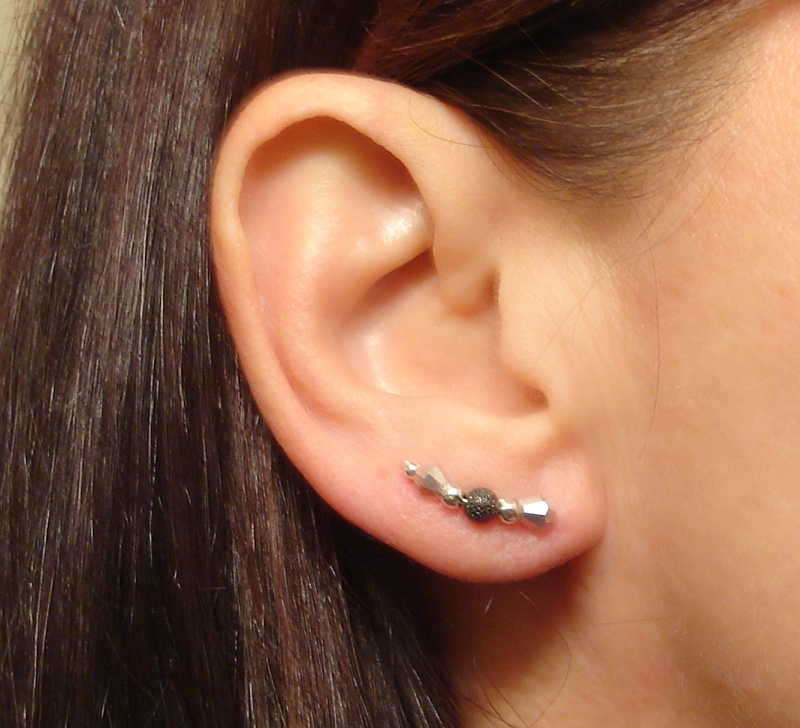 Ear Pins - Sterling Filled Pins, Vitriol Crystal With Gunmetal Stardust Beads - Pair Earrings