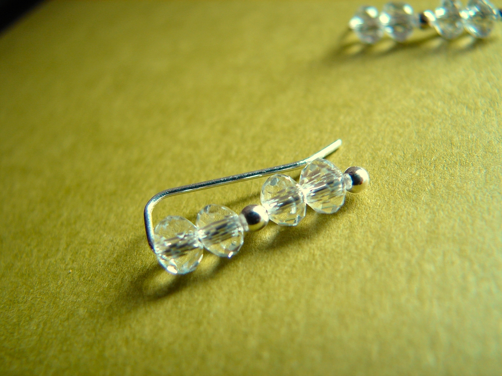 Ear Pins - Sterling Silver Filled And Faceted Polished Clear Crystal - Pair Earrings