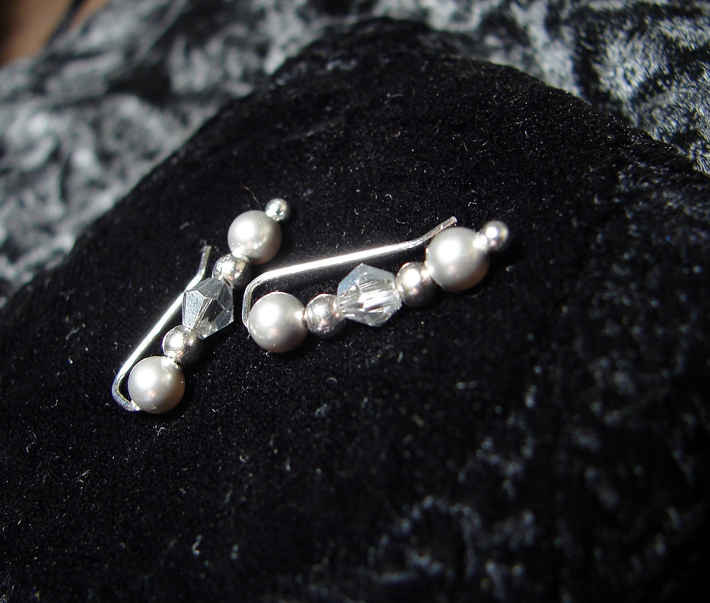 Ear Pins Sterling Silver Filled Earpins And Swarovski Silvery Gray Pearls - Pair Earrings