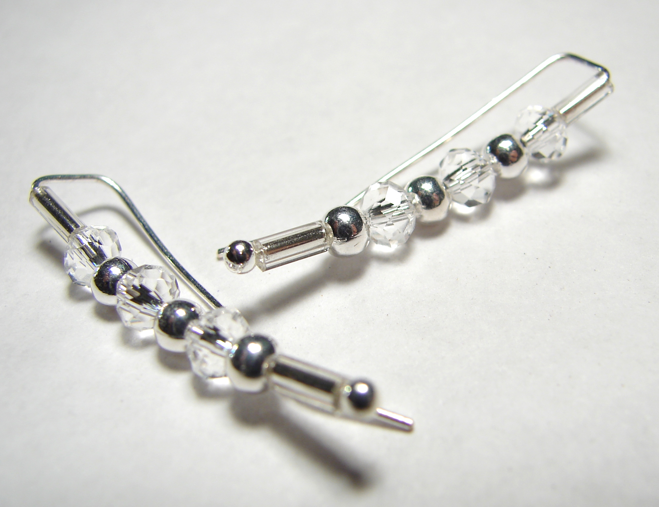 Ear Pins Earring Silver And Faceted Crystals Pair Earrings Ear Pins Earring Silver And Faceted Crystals Pair Earrings Pierced Cuffs Earpins